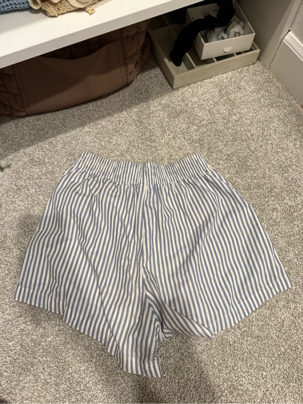 Abercrombie & Fitch Blue and White Striped Elastic Waist Shorts